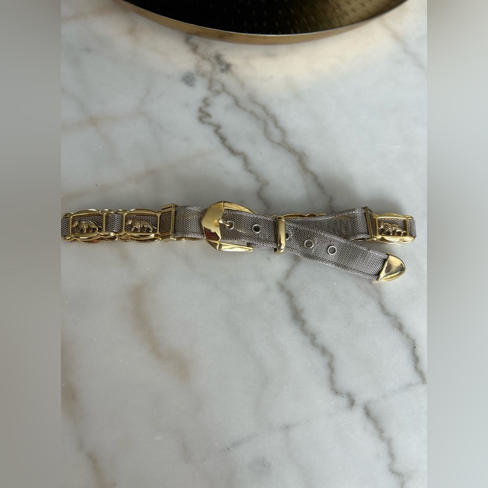 Vintage Silver and Gold Mesh Belt with Leopard Accent